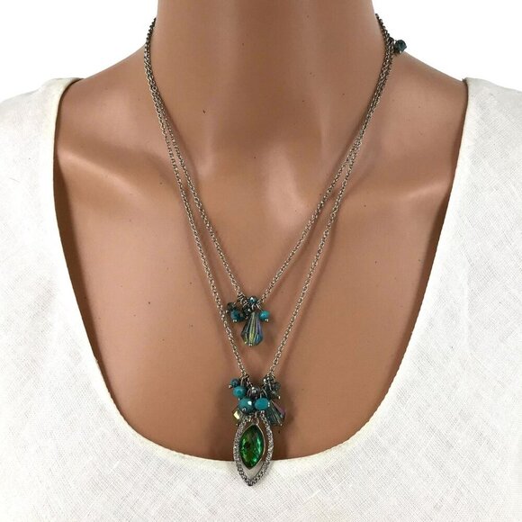 Simply Vera Vera Wang Necklace Double Strand AB Beaded Pendant Crystal Accent - Picture 4 of 4